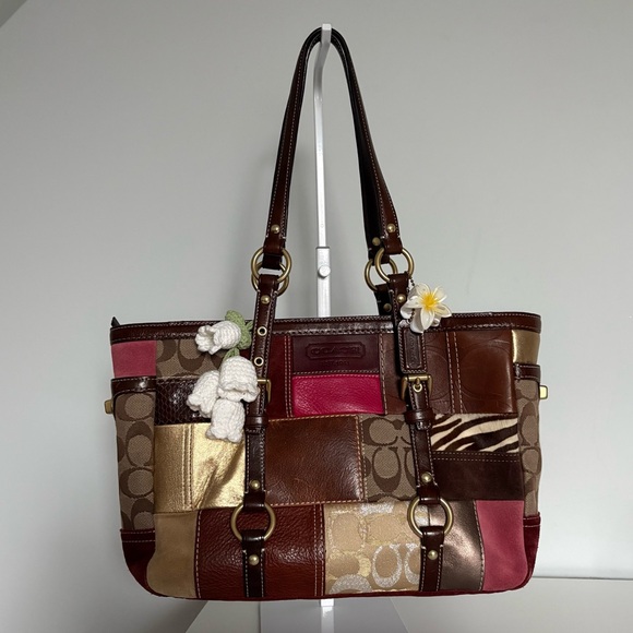 Coach Handbags - SOLD!! Coach brown multicolor holiday leather tote bag with zebra print